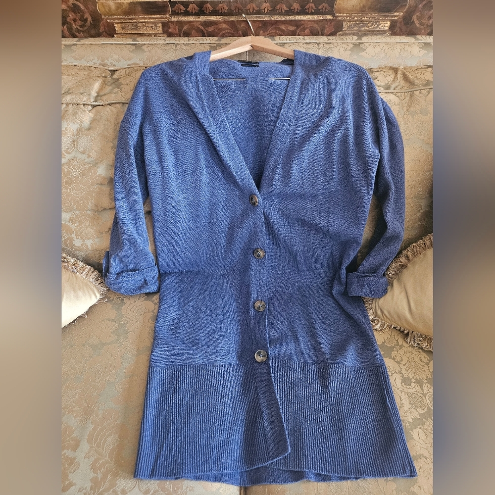 NWOT Massimo Dutti Long Knit Blue Cardigan - Picture 7 of 16